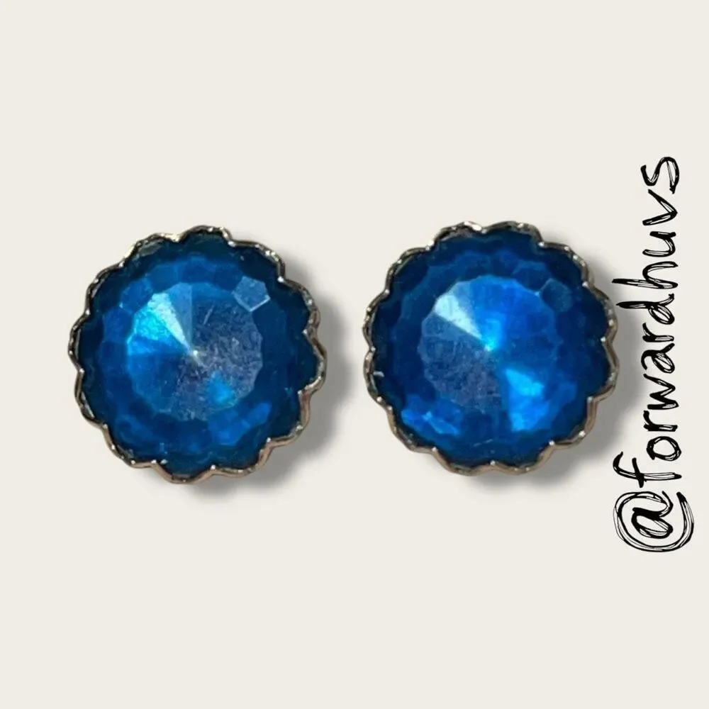 Bundle Sale 3 for $15 | Vintage Faceted Round Blue Glass Clip-On Earrings